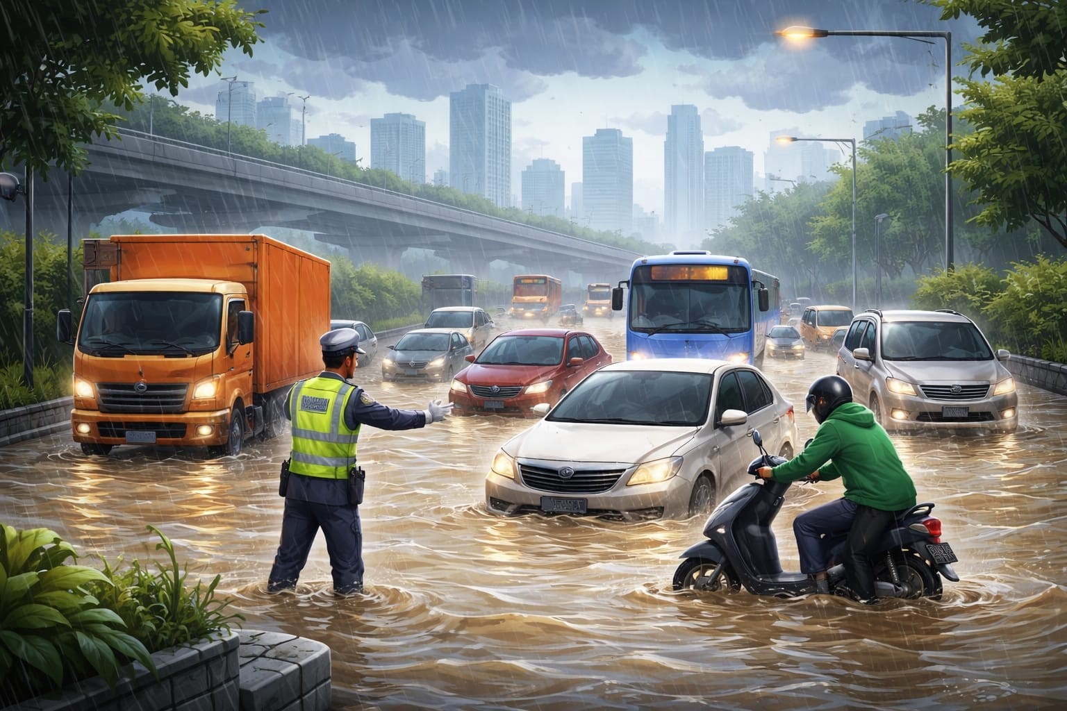 Banjir Rendam Jakarta Barat hingga Timur, Lalu Lintas Macet di Banyak Ruas Jalan
