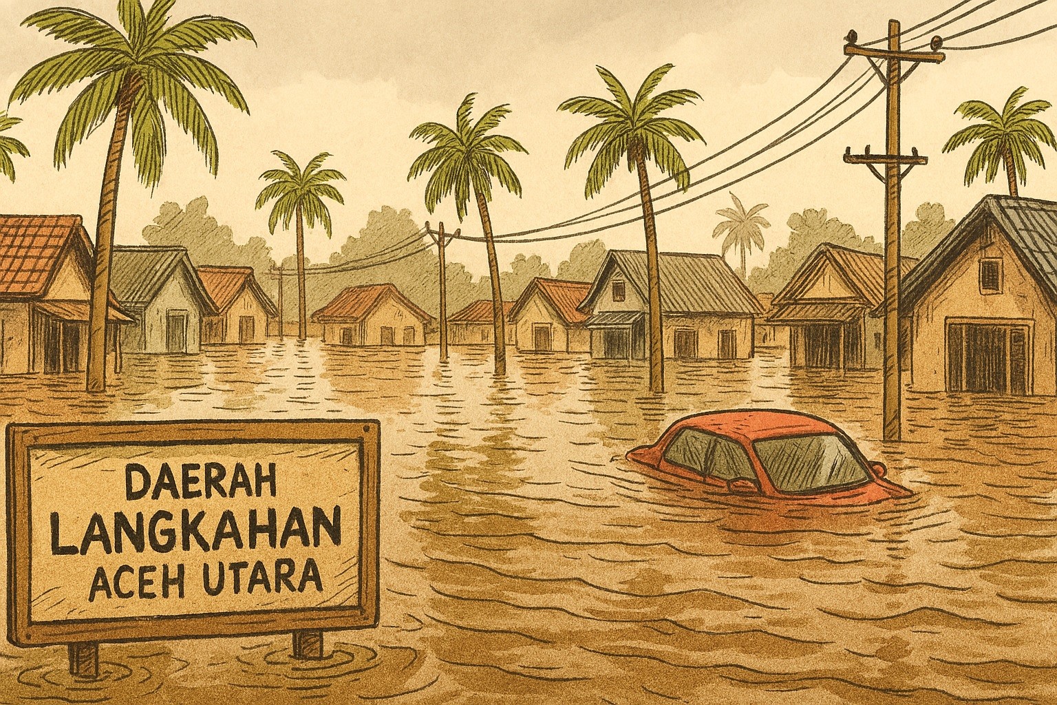 Langkahan Aceh Utara Paling Parah Terendam Banjir, Air Capai 5 Meter
