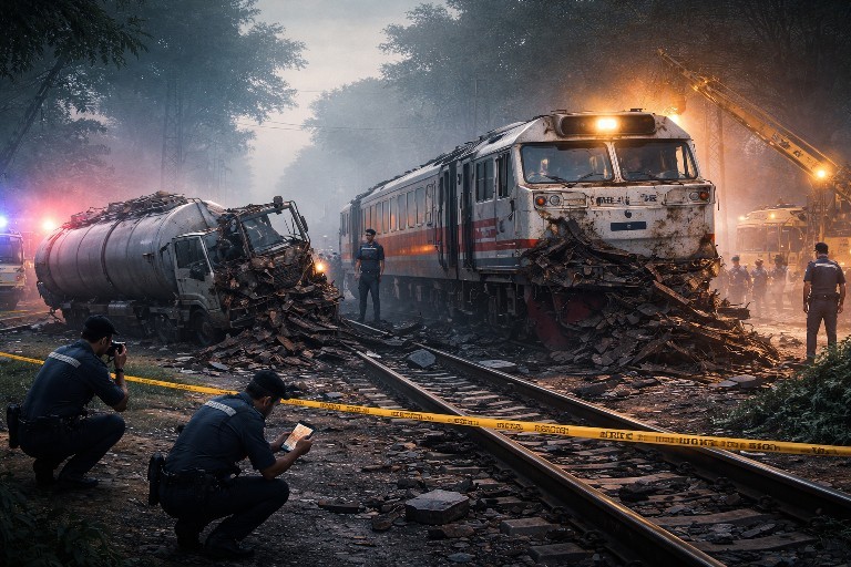 Kereta Menoreh Tabrak Truk Tangki di Cirebon, Tiga Orang Luka di Perlintasan Tanpa Palang
