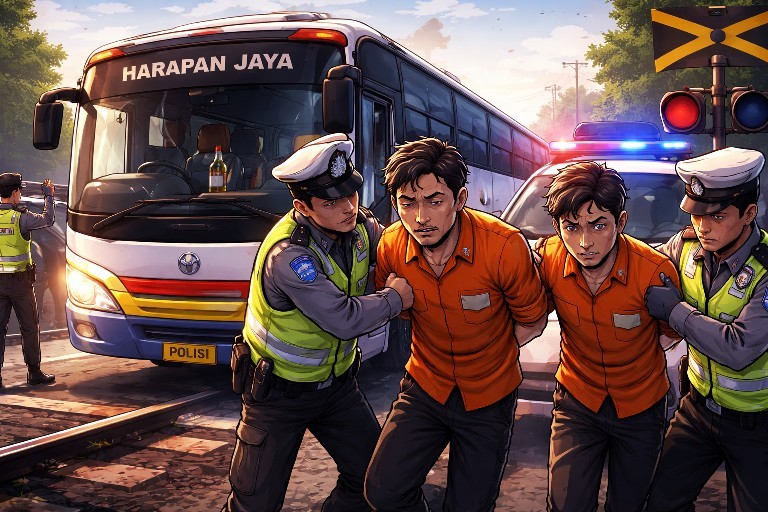 Sopir Bus Diduga Mabuk Ditindak Satlantas Polres Jombang, Penumpang Dialihkan Demi Keselamatan