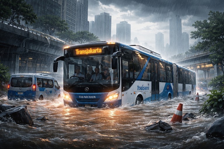 Banjir Jakarta Ganggu Layanan Transjakarta, Sejumlah Rute Dialihkan dan Dihentikan Sementara