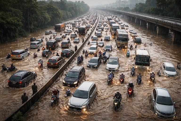 Banjir Pantura Semarang Sebabkan Macet 15 Kilometer, Ratusan Warga Terdampak